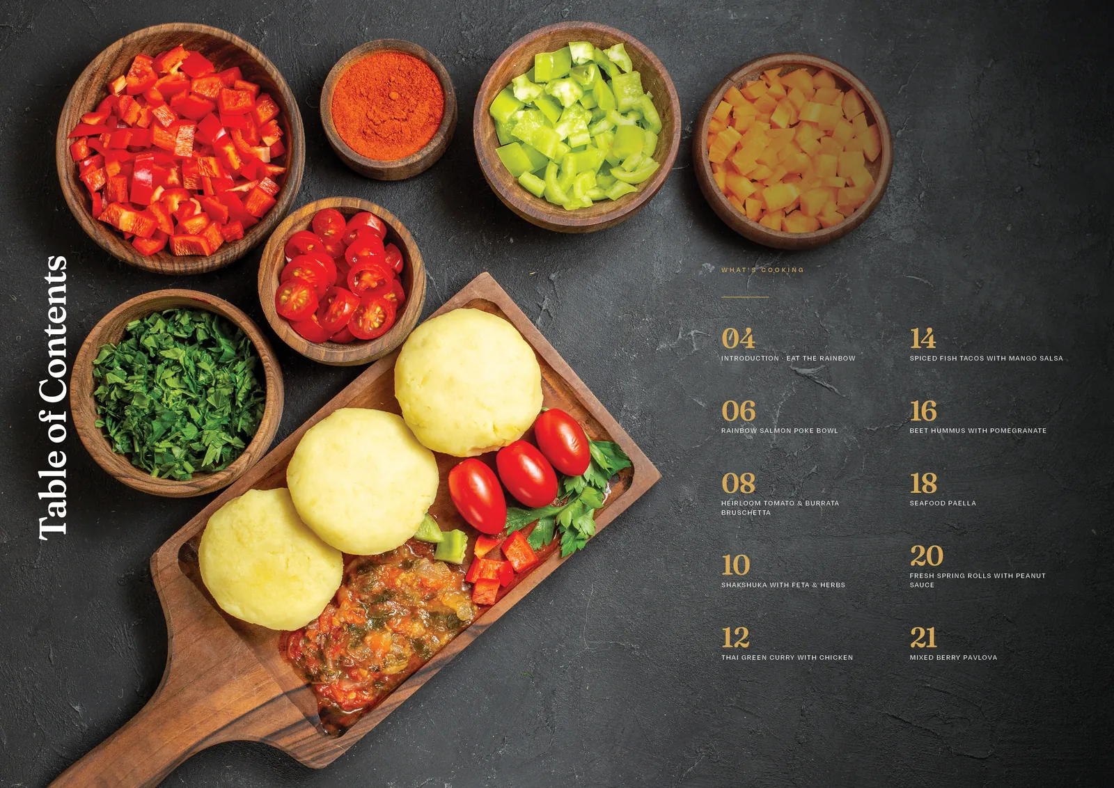 The Color Kitchen cookbook: A photo-led table of contents.