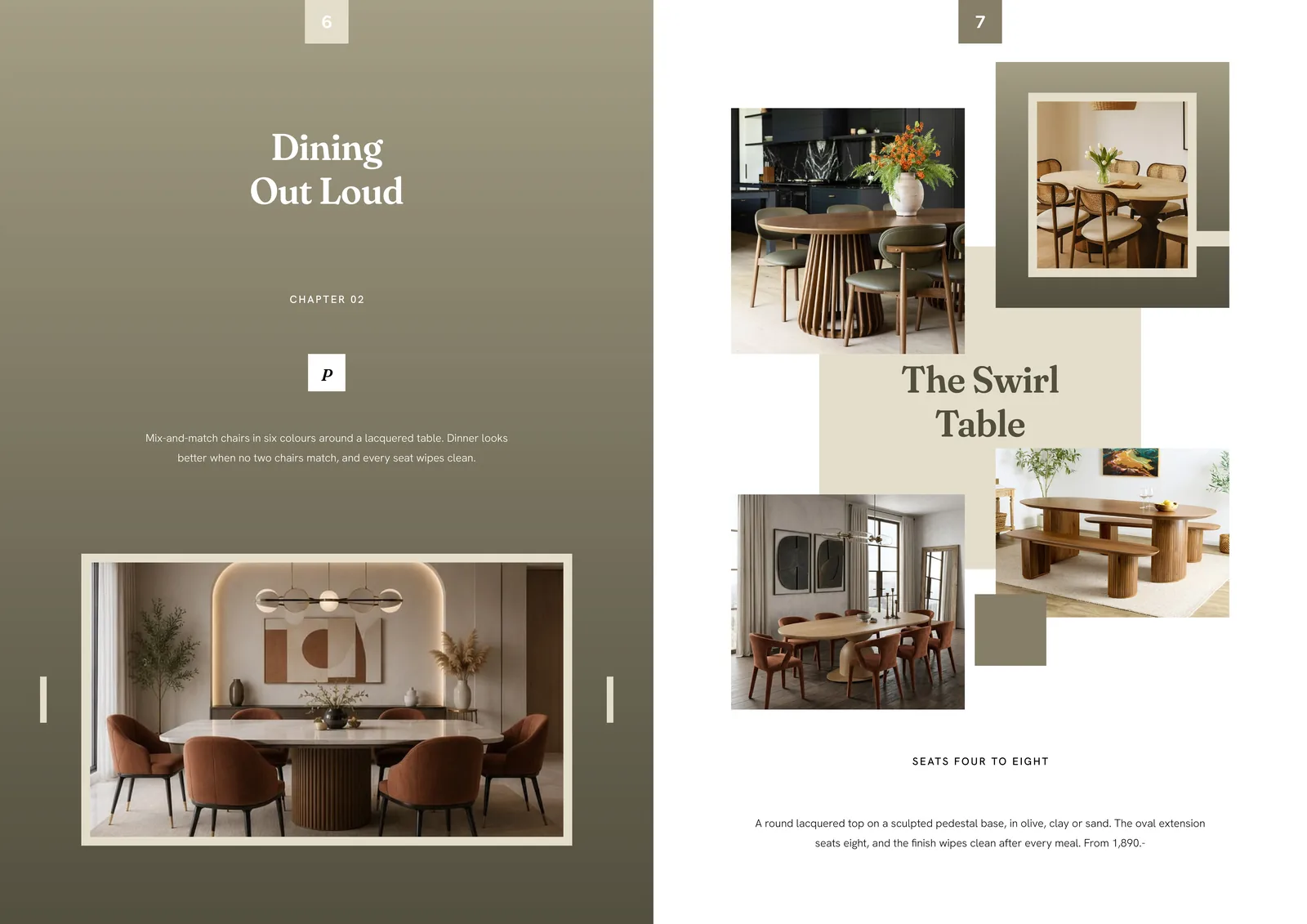 Paletta furniture catalogue: Dining Out Loud, with the Swirl table.